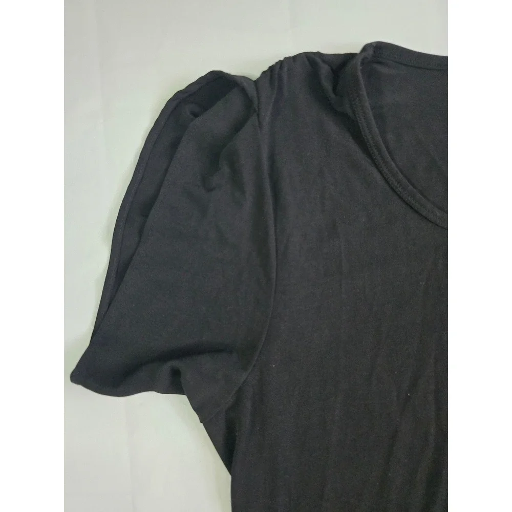 Michael Kors Black Pleated Petal Sleeve Scoop Neck Top Medium RN111818
